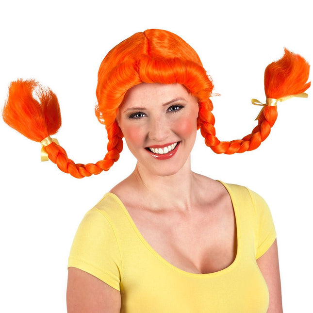 Oranje Pruik Met Vlechten van Boland koop je bij Partywinkel