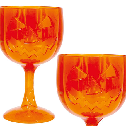 Oranje Wijnglas Pompoen 18cm van Fiestas Guirca koop je bij Partywinkel