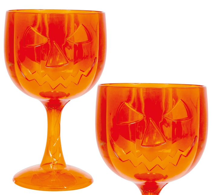 Oranje Wijnglas Pompoen 18cm van Fiestas Guirca koop je bij Partywinkel