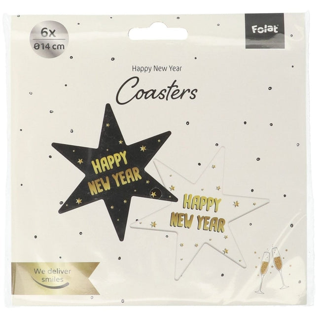 Oud En Nieuw Onderzetters Sterren 14cm 6st van Folat koop je bij Partywinkel