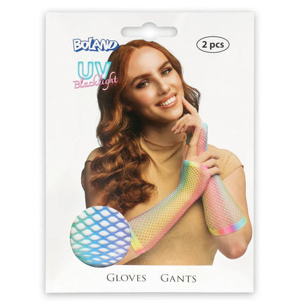 Paar handschoenen eleboog Mesh regenboog van Boland koop je bij Partywinkel