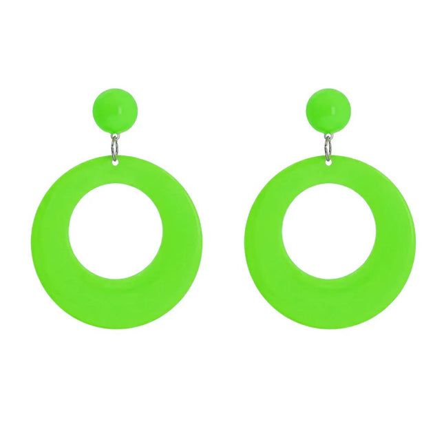 Paar oorbellen Retro neongroen UV van Boland koop je bij Partywinkel