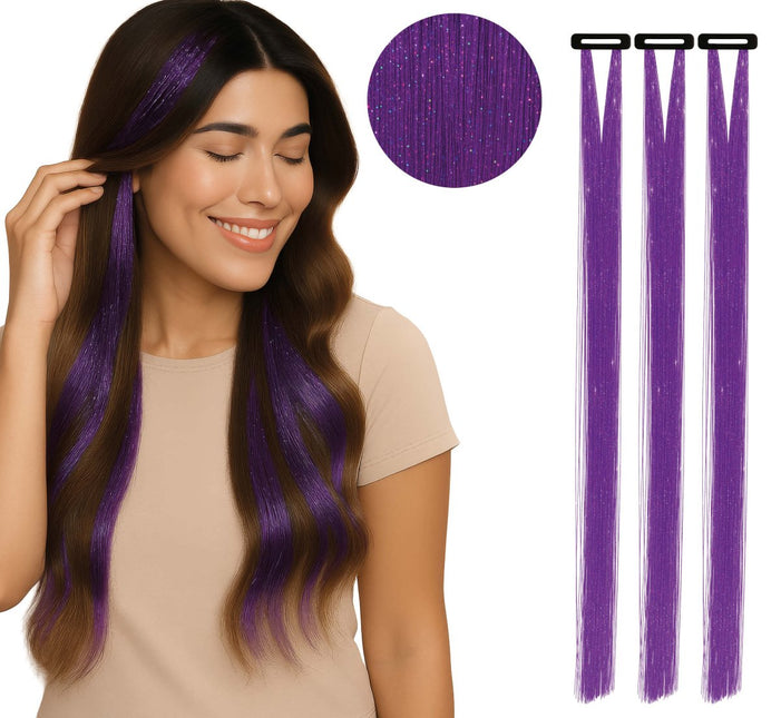 Paars Hair Extension Glitters 50cm 3st van Fiestas Guirca koop je bij Partywinkel