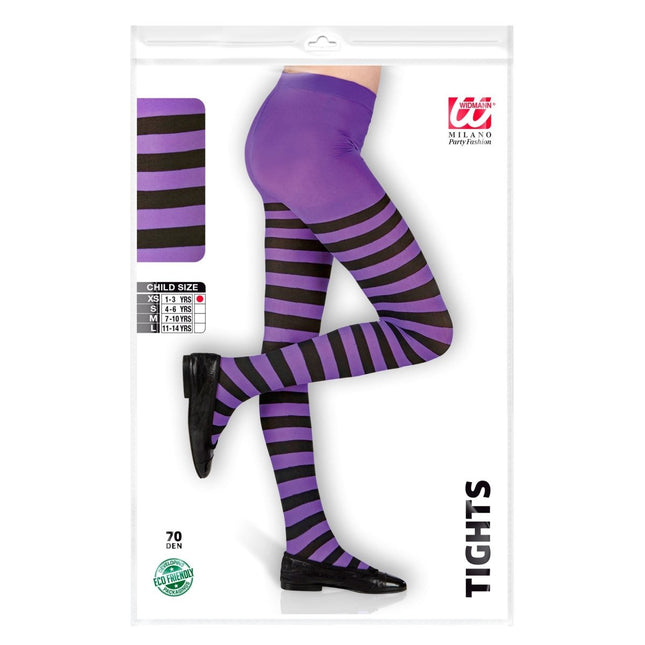 Paars Zwarte Panty Kind Gestreept van Widmann koop je bij Partywinkel