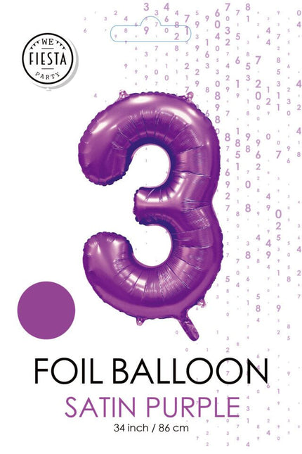 Paarse Cijfer Ballon 3 Jaar Glans 86cm van WeFiesta koop je bij Partywinkel