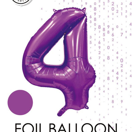 Paarse Cijfer Ballon 4 Jaar Glans 86cm van WeFiesta koop je bij Partywinkel