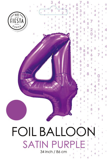 Paarse Cijfer Ballon 4 Jaar Glans 86cm van WeFiesta koop je bij Partywinkel