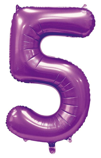 Paarse Cijfer Ballon 5 Jaar Glans 86cm van WeFiesta koop je bij Partywinkel