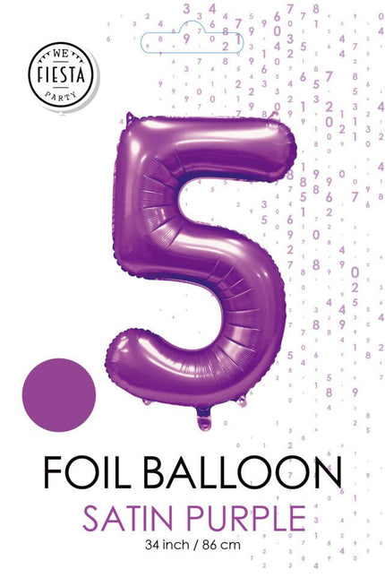 Paarse Cijfer Ballon 5 Jaar Glans 86cm van WeFiesta koop je bij Partywinkel