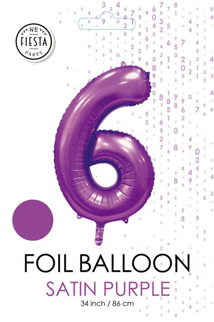 Paarse Cijfer Ballon 6 Jaar Glans 86cm van WeFiesta koop je bij Partywinkel