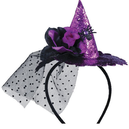 Paarse Halloween Haarband Mini Heksenhoed van Fiestas Guirca koop je bij Partywinkel