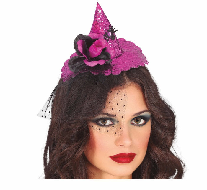 Paarse Halloween Haarband Mini Heksenhoed van Fiestas Guirca koop je bij Partywinkel