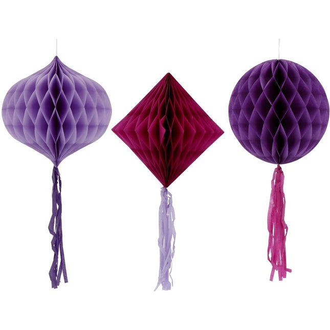 Paarse Honeycombs 30cm 3st van Folat koop je bij Partywinkel
