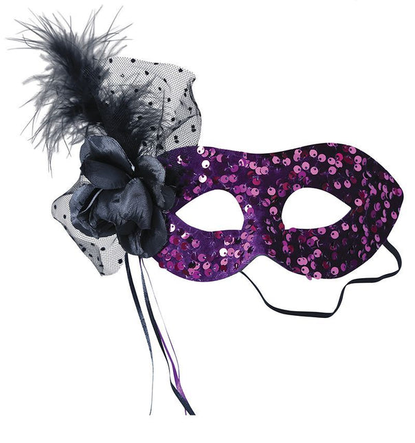 Paarse Oogmasker Bloem Pailletten van Fiestas Guirca koop je bij Partywinkel