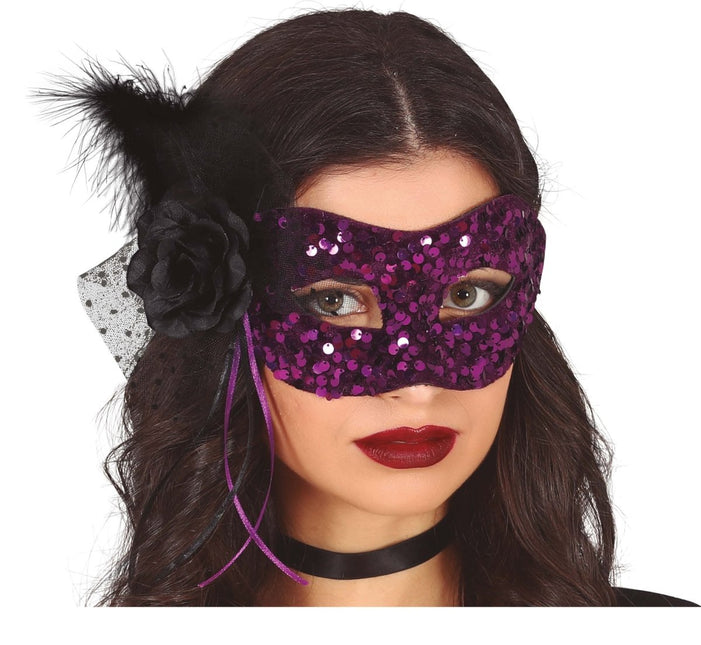 Paarse Oogmasker Bloem Pailletten van Fiestas Guirca koop je bij Partywinkel