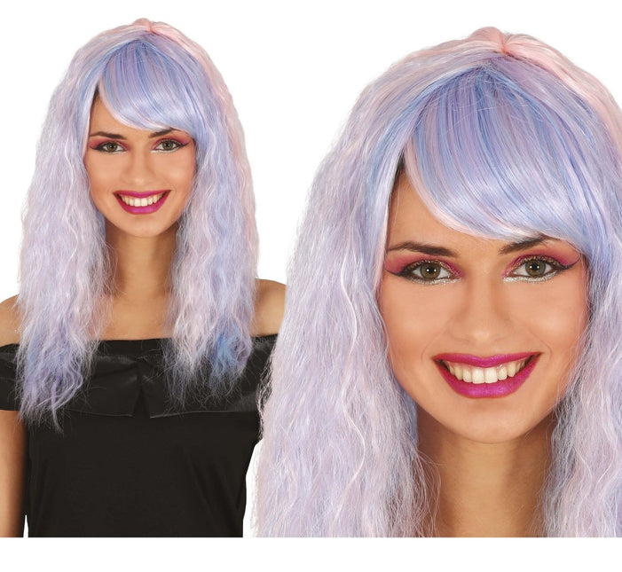 Paarse Pruik Lang Haar Slag van Fiestas Guirca koop je bij Partywinkel