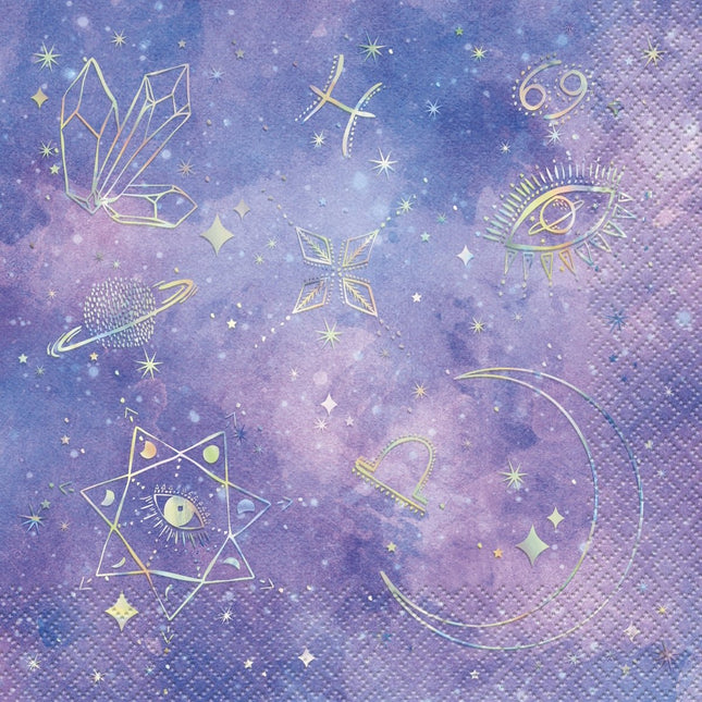 Paarse Servetten Galaxy 16st van Unique koop je bij Partywinkel
