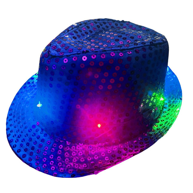 Pailletten Hoedje Blauw met Licht incl Batterijen van Partychimp koop je bij Partywinkel