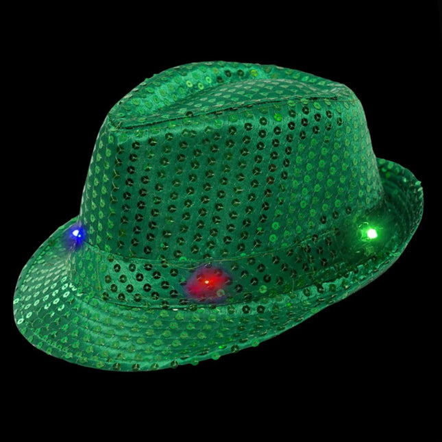 Pailletten Hoedje Groen met Licht incl Batterijen van Partychimp koop je bij Partywinkel