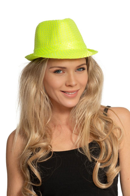 Pailletten Hoedje Neon Groen van Partychimp koop je bij Partywinkel