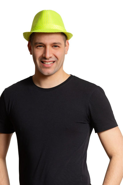 Pailletten Hoedje Neon Groen van Partychimp koop je bij Partywinkel