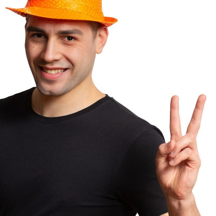 Pailletten Hoedje Neon Oranje van Partychimp koop je bij Partywinkel