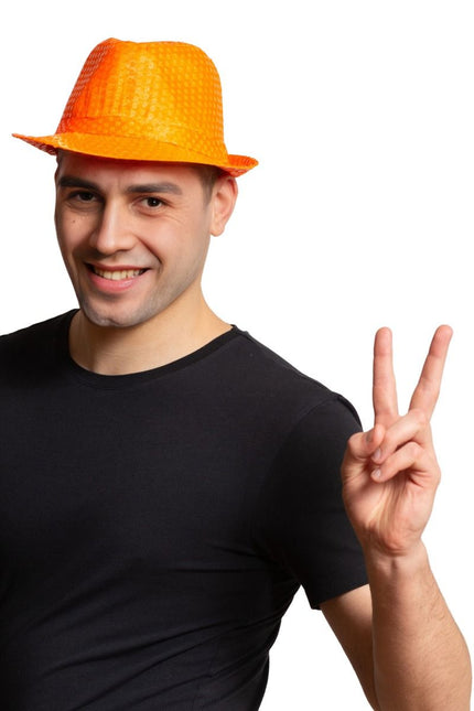 Pailletten Hoedje Neon Oranje van Partychimp koop je bij Partywinkel