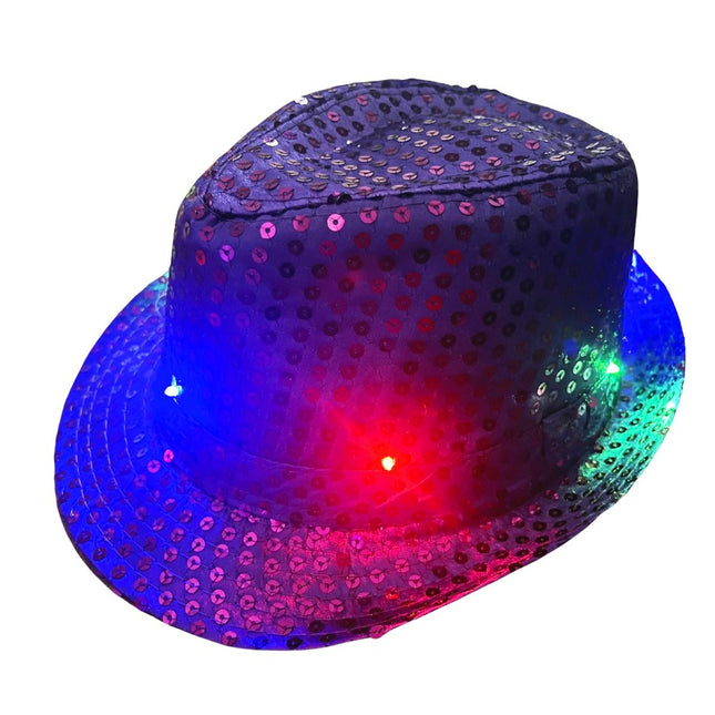 Pailletten Hoedje Paars met licht incl Batterijen van Partychimp koop je bij Partywinkel