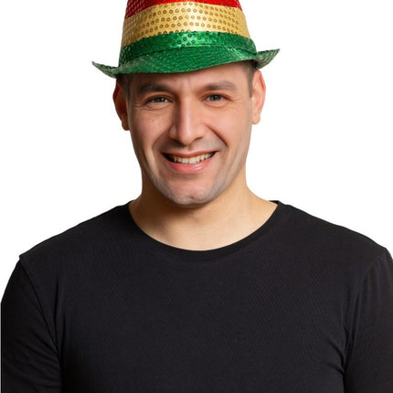 Pailletten Hoedje Rood/Geel/Groen van Partychimp koop je bij Partywinkel
