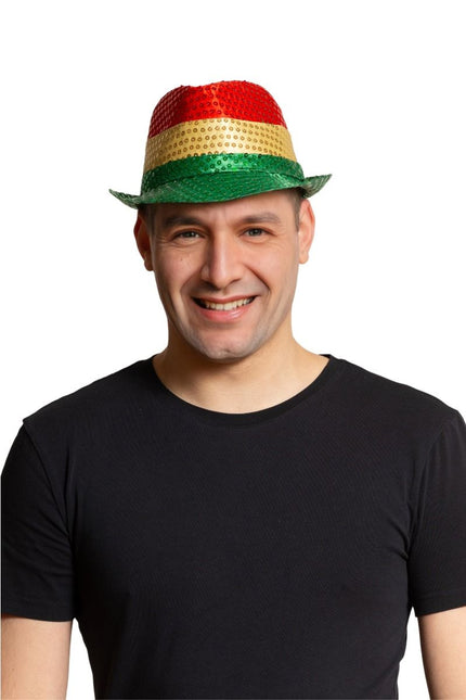 Pailletten Hoedje Rood/Geel/Groen met licht incl Batterijen van Partychimp koop je bij Partywinkel