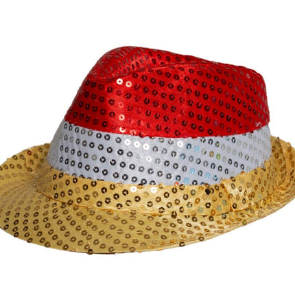 Pailletten Hoedje Rood/Wit/Geel met licht incl Batterijen van Partychimp koop je bij Partywinkel