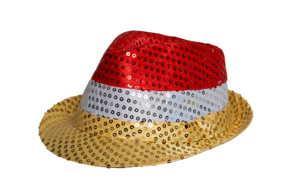 Pailletten Hoedje Rood/Wit/Geel met licht incl Batterijen van Partychimp koop je bij Partywinkel
