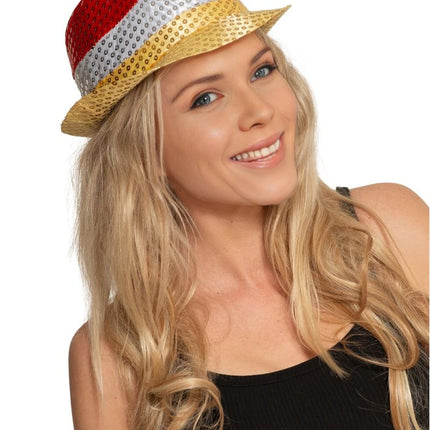 Pailletten Hoedje Rood/Wit/Geel met licht incl Batterijen van Partychimp koop je bij Partywinkel