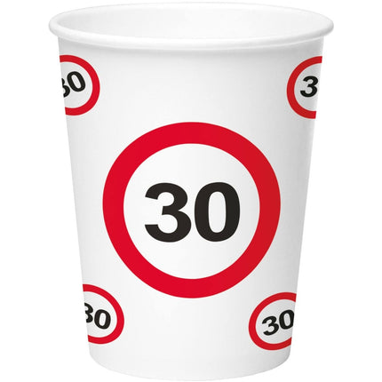 Papieren Bekers - Verkeersbord 30 - 250 ml - 8 stuks van Folat koop je bij Partywinkel