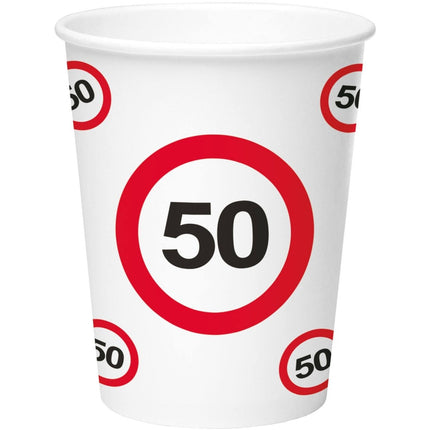 Papieren Bekers - Verkeersbord 50 - 250 ml - 8 stuks van Folat koop je bij Partywinkel