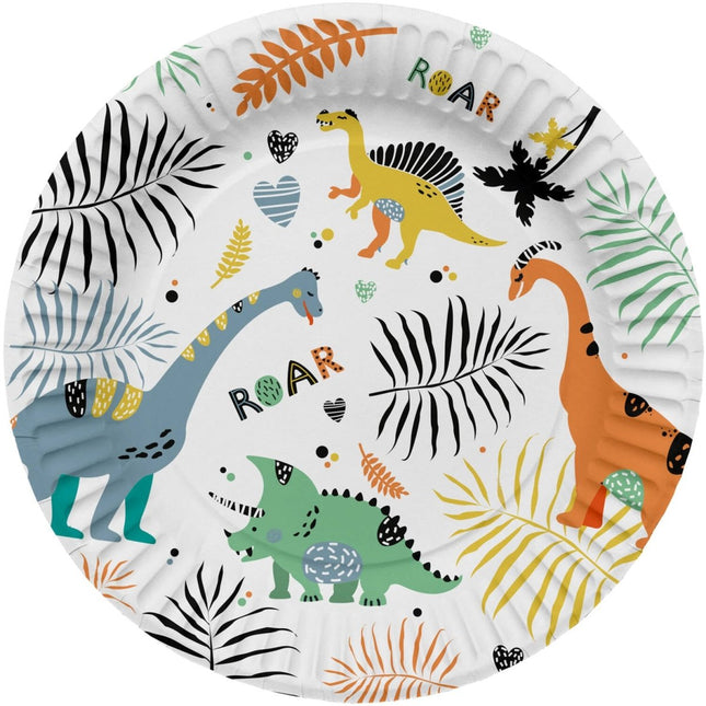 Papieren Borden - Dino Roars - 23 cm - 8 stuks van Folat koop je bij Partywinkel
