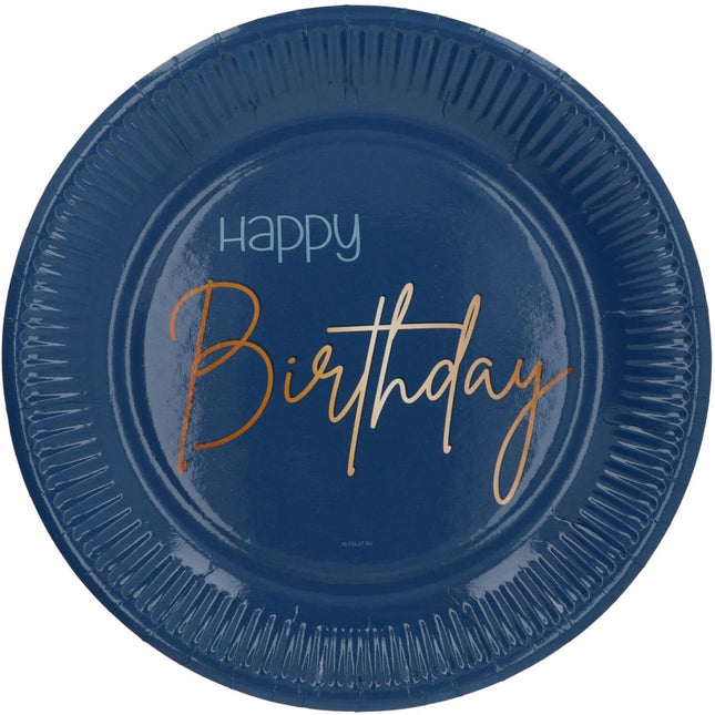 Papieren Borden - Elegant True Blue - 23 cm - 8 stuks van Folat koop je bij Partywinkel
