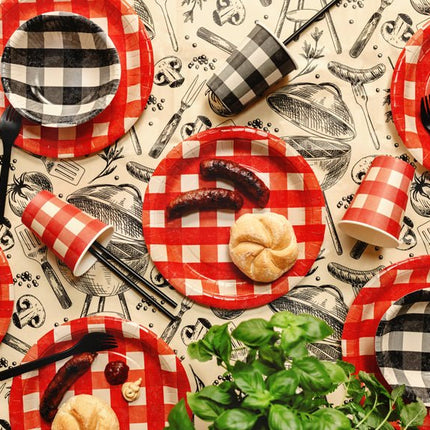 Papieren Borden geruit, mix, 27cm Rood van Partydeco koop je bij Partywinkel