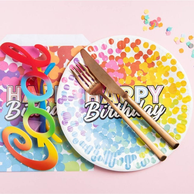 Papieren Borden - Rainbow Bday - 23 cm - 6 stuks van Folat koop je bij Partywinkel