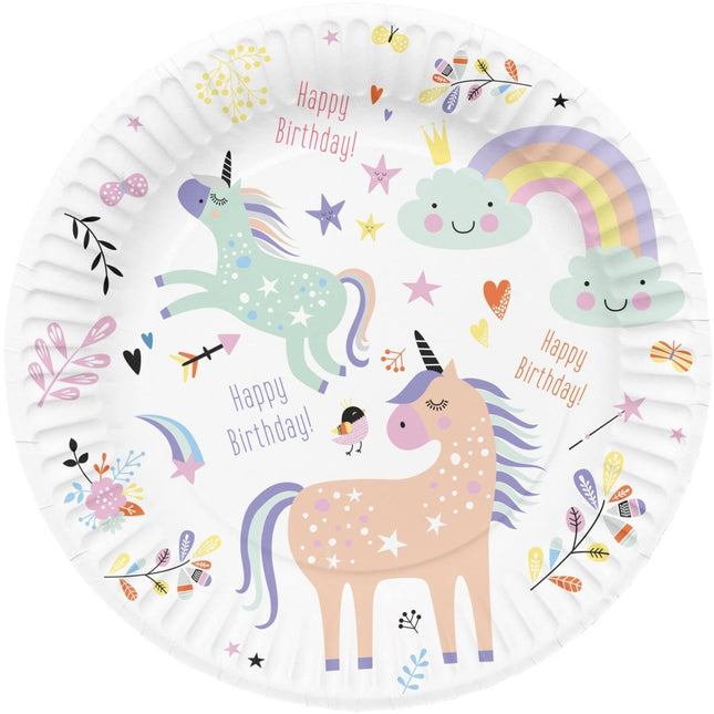 Papieren Borden - Unicorns & Rainbows - 23 cm - 8 stuks van Folat koop je bij Partywinkel