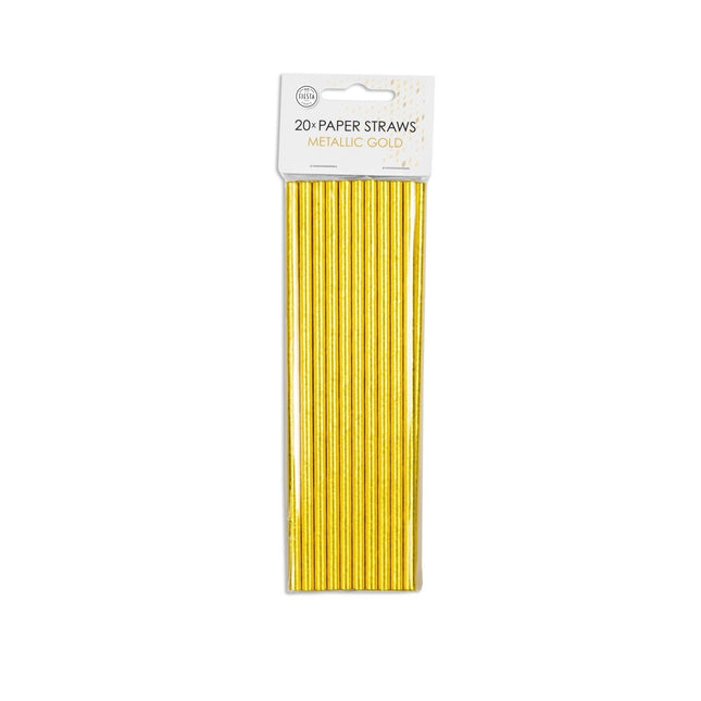 Papieren Gouden Rietjes 19,7cm 20st van WeFiesta koop je bij Partywinkel