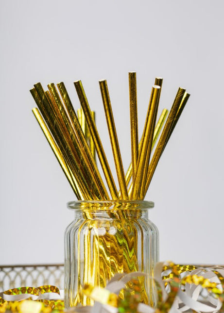 Papieren Gouden Rietjes 19,7cm 20st van WeFiesta koop je bij Partywinkel