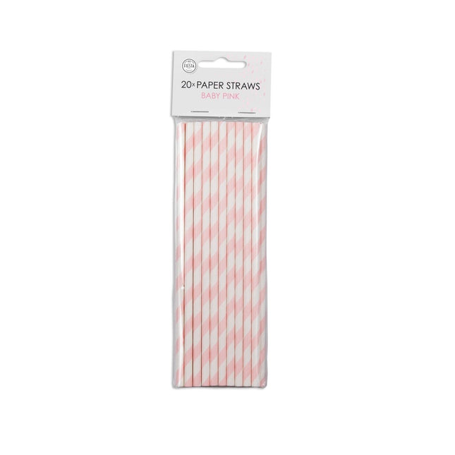 Papieren Rietjes Baby Roze Gestreept 19,7cm 20st van WeFiesta koop je bij Partywinkel