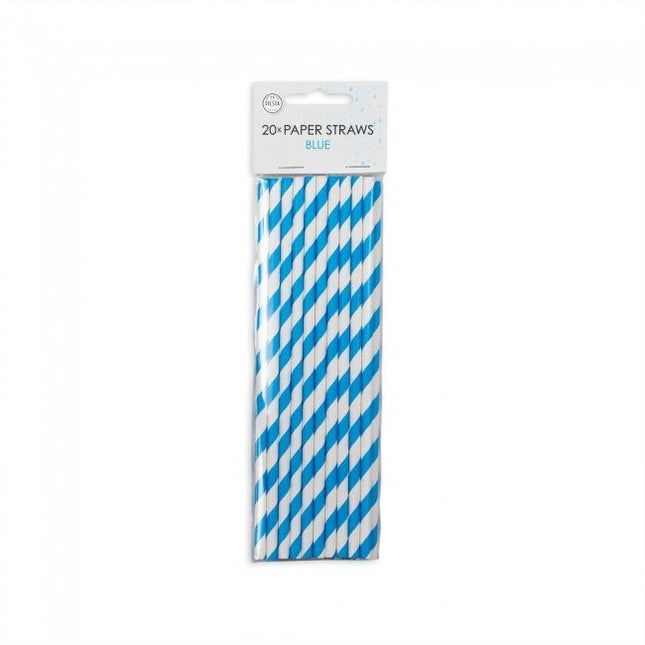 Papieren Rietjes Blauw Gestreept 19,7cm 20st van WeFiesta koop je bij Partywinkel