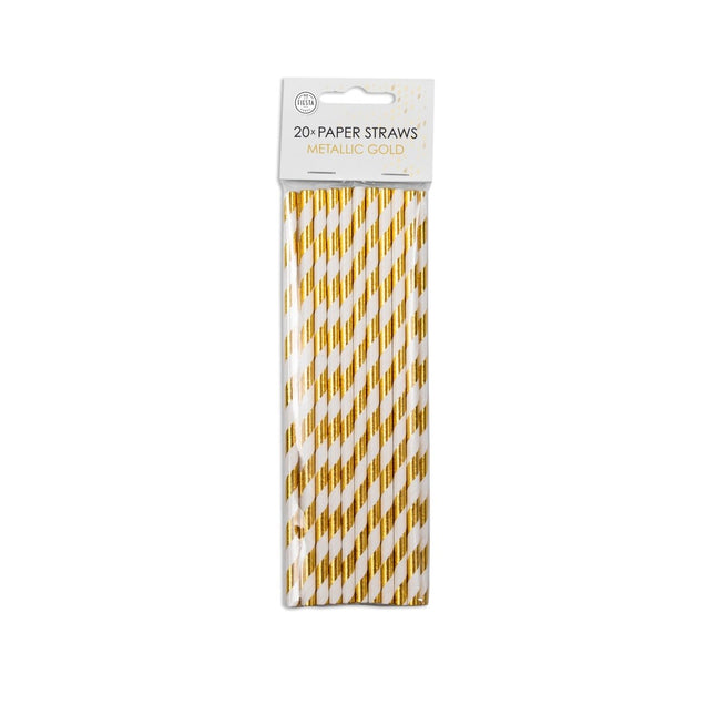 Papieren Rietjes Goud Gestreept 19,7cm 20st van WeFiesta koop je bij Partywinkel