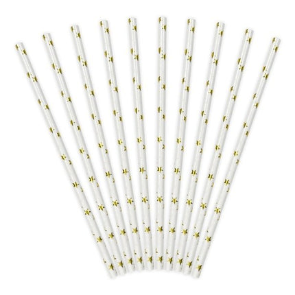 Papieren Rietjes Goud met Sterren 19,5cm 10st van Partydeco koop je bij Partywinkel