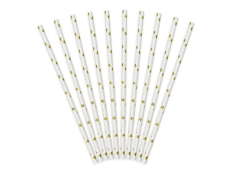 Papieren Rietjes Goud met Sterren 19,5cm 10st van Partydeco koop je bij Partywinkel