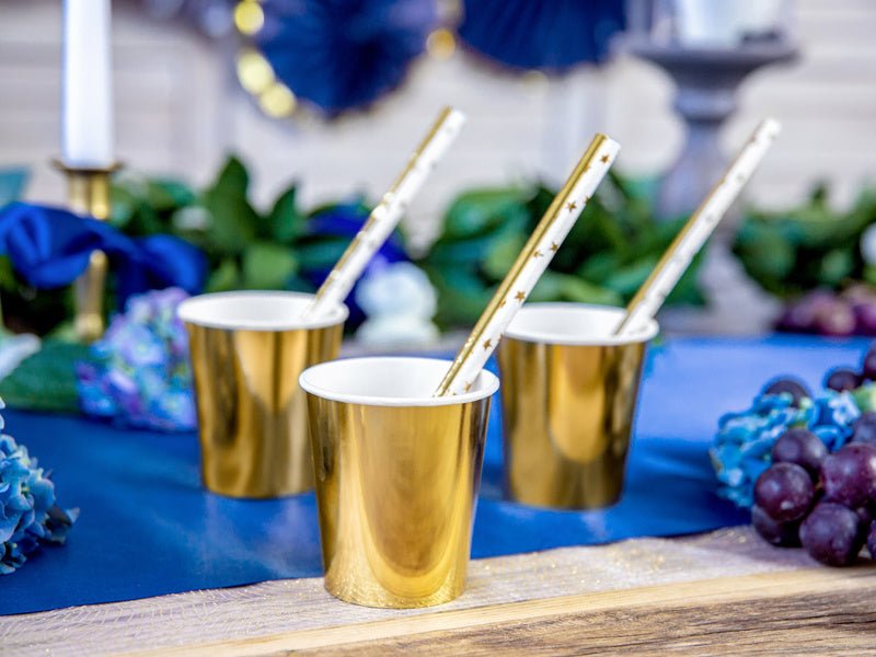 Papieren Rietjes Goud met Sterren 19,5cm 10st van Partydeco koop je bij Partywinkel