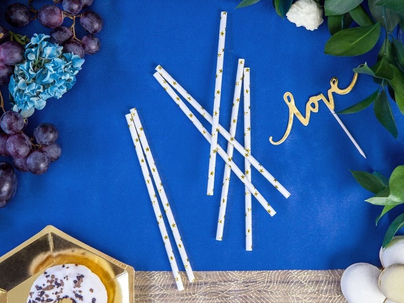 Papieren Rietjes Goud met Sterren 19,5cm 10st van Partydeco koop je bij Partywinkel