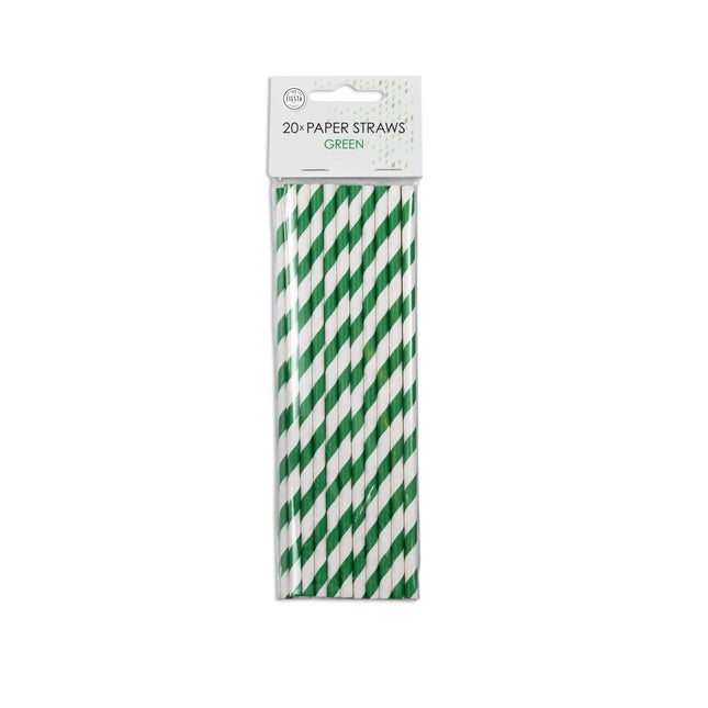 Papieren Rietjes Groen Gestreept 19,7cm 20st van WeFiesta koop je bij Partywinkel